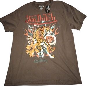 Von Dutch Tiger Graphic Tee in Brown, Size L, NWT
